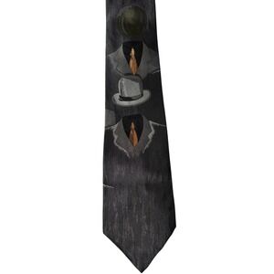 VTG Mark of California Tie Gray Surrealist Art Necktie Hat Apple Head‎ Suit